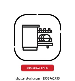 Kitchen decor symbol, dishwasher outline vector icon