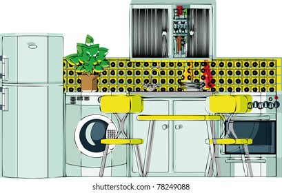 kitchen decoration washing machine fridge cook kitchen sink house