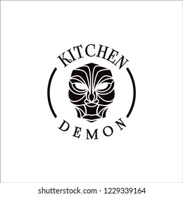 kitchen demon vintage badge for restaurant logo design or gourmet
