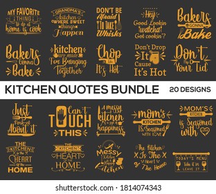 Kitchen Design Bundle. Hand drawn lettering poster for home decor of restaurant advertising. T-Shirt Typography Design. Vector Illustration silhouette Symbol Icon Design.