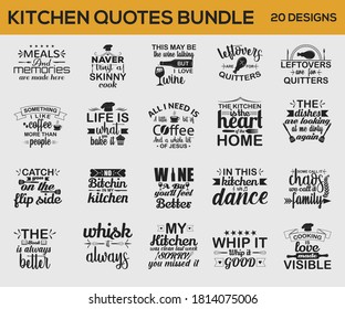 Kitchen Design Bundle. Hand drawn lettering poster for home decor of restaurant advertising. T-Shirt Typography Design. Vector Illustration silhouette Symbol Icon Design.