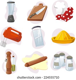 Kitchen design elements vector cartoon illustration