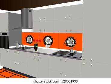 Kitchen design grey,kitchen icon,interiror room, symbol furniture, vector illustration