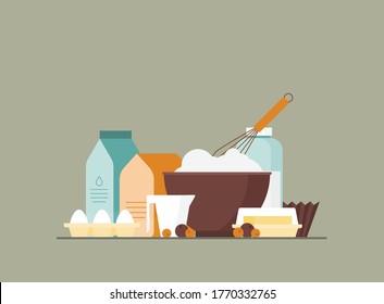 Küchendesign auf Farbhintergrund, flache Vektorgrafik
