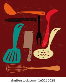 kitchen design over red  background vector illustration