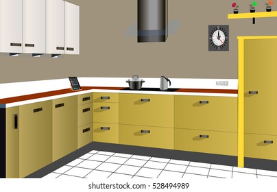 Kitchen design yellow,kitchen icon,interiror room, symbol furniture, vector illustration