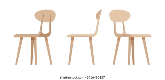 Kitchen dining beige chairs set, bistro tea table, breakfast bar. Living room, natural wooden family cafe interior. Vector flat style cartoon home, office furniture objects isolated, white background