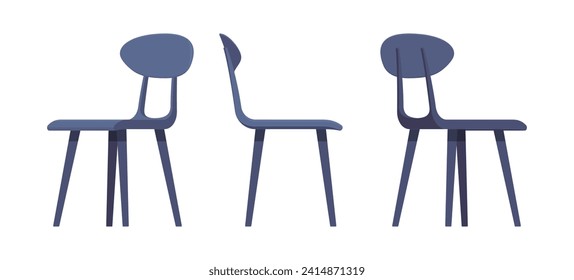 Kitchen dining chairs set for bistro tea table, breakfast bar. Living room, natural wooden family cafe interior. Vector flat style cartoon home, office furniture objects isolated on white background