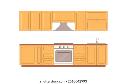Kitchen dining elements set. Cute kitchen decor. Cooking furniture.  Kitchenware.
