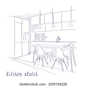 kitchen dining hand drawn sketch by pen. vector illustration.