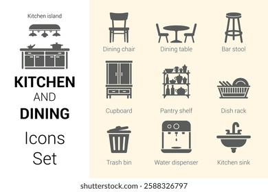 Kitchen and Dining Icon Set. Editable vector icon. Perfect for web and app interfaces, presentations, info graphics, etc
