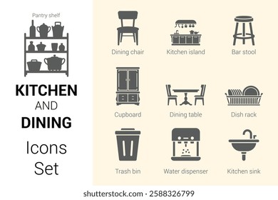 Kitchen and Dining Icon Set. Editable vector icon. Perfect for web and app interfaces, presentations, info graphics, etc
