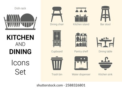 Kitchen and Dining Icon Set. Editable vector icon. Perfect for web and app interfaces, presentations, info graphics, etc
