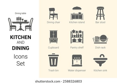 Kitchen and Dining Icon Set. Editable vector icon. Perfect for web and app interfaces, presentations, info graphics, etc
