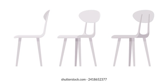 Kitchen dining light chairs set, bistro tea table, breakfast bar. Living room, natural wooden family cafe interior. Vector flat style cartoon home, office furniture objects isolated, white background