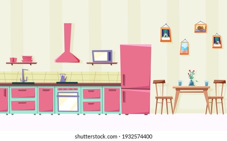 The kitchen and dining room are in the apartment. Interior of a bright kitchen in the house.