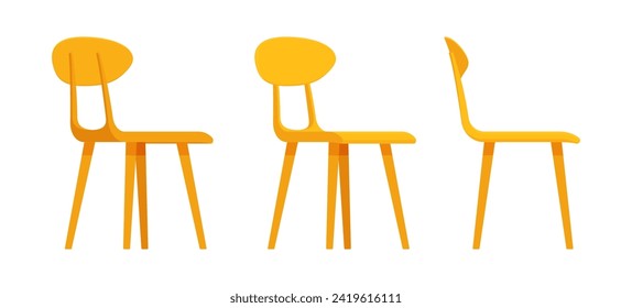 Cocina con sillones amarillos, mesa de té bistró, bar de desayuno. Sala de estar, decoración de café familiar de madera natural. Hogar de dibujos animados de estilo plano vectorial, objetos de mobiliario de oficina aislados, fondo blanco