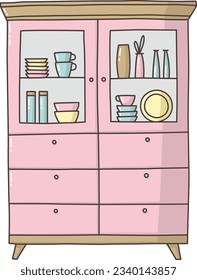 Kitchen and dinner rooms interior illustration. Cooking graphic concept. Furniture, utensil, appliance icons
