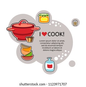 kitchen dishes banner. I love cook card design