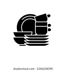 Kitchen dishes black icon, vector sign on isolated background. Kitchen dishes concept symbol, illustration 