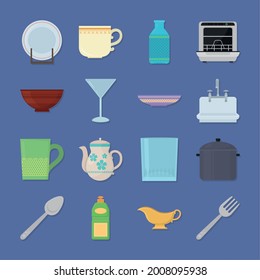 kitchen dishes icon set design