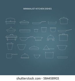 Kitchen dishes. Restaurant essentials icon set. 