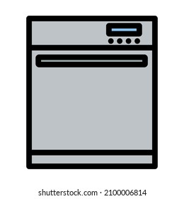 Icono de la máquina del lavavajillas de cocina. Contorno de negrita editable con diseño de relleno de color. Ilustración vectorial.