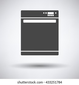 Kitchen dishwasher machine icon on gray background with round shadow. Vector illustration.