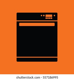 Kitchen dishwasher machine icon. Orange background with black. Vector illustration.