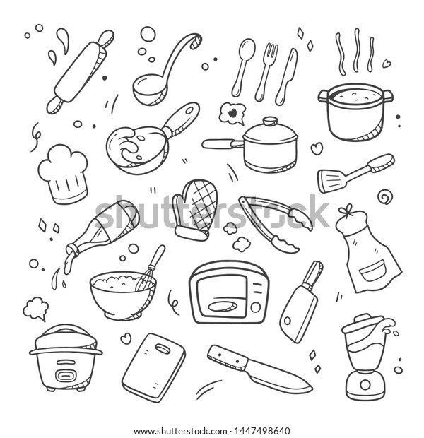 Kitchen Doodle Background Vector Illustration Stock Vector (Royalty ...