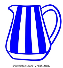 Kitchen doodle illustration with blue striped ceramic pitcher minimal home tableware artwork
