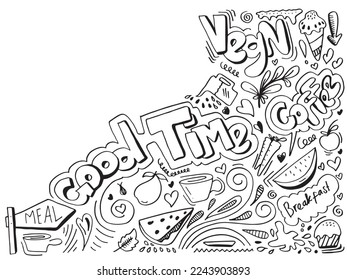 Kitchen doodle pattern,kitchen wall art for concept design.Cafe template design. 