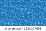 kitchen doodle seamless pattern backround hand drawing cooking icon