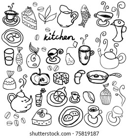 Kitchen doodle set in cartoon style