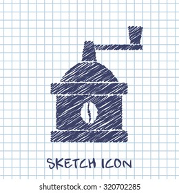 kitchen doodle sketch icon of coffee mill 