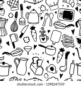 Kitchen doodles seamless pattern background