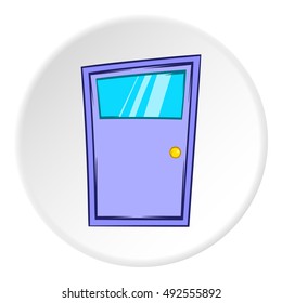 Kitchen door icon in cartoon style on white circle background. Interior design symbol vector illustration