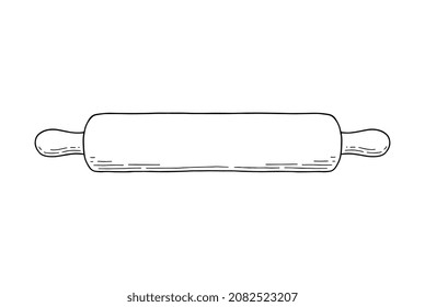 Kitchen dough rolling pin wooden tool, sketch hand drawn vector illustration isolated on white background. Food utensils and kitchenware for baking and dough works.
