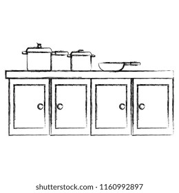 kitchen drawer wooden with set pots