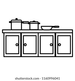 kitchen drawer wooden with set pots