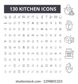 Kitchen editable line icons, 100 vector set, collection. Kitchen black outline illustrations, signs, symbols