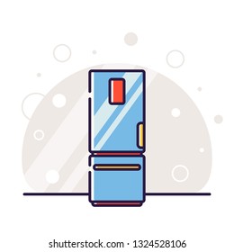 Kitchen electric appliances for cooking. The process of cooling food in the refrigerator. Fresh food. Vector flat illustration in linear style.
