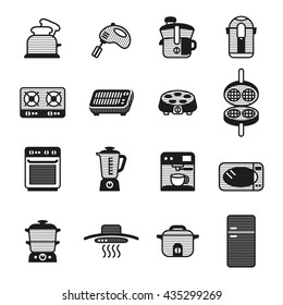 Kitchen electric appliances, household appliances icons set.