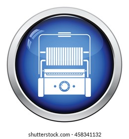 Kitchen electric grill icon. Glossy button design. Vector illustration.