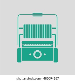 Kitchen electric grill icon. Gray background with green. Vector illustration.