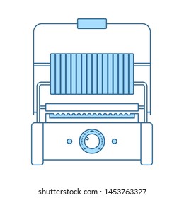 Kitchen Electric Grill Icon. Thin Line With Blue Fill Design. Vector Illustration.