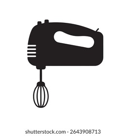 Kitchen Electric Hand Mixer with Whisk Solid Flat Vector Icon Isolated on White Background.