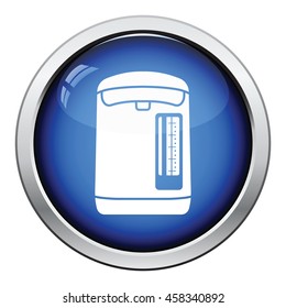 Kitchen electric kettle icon. Glossy button design. Vector illustration.