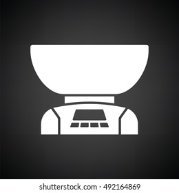 Kitchen electric scales icon. Black background with white. Vector illustration.