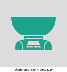 Kitchen electric scales icon. Gray background with green. Vector illustration.